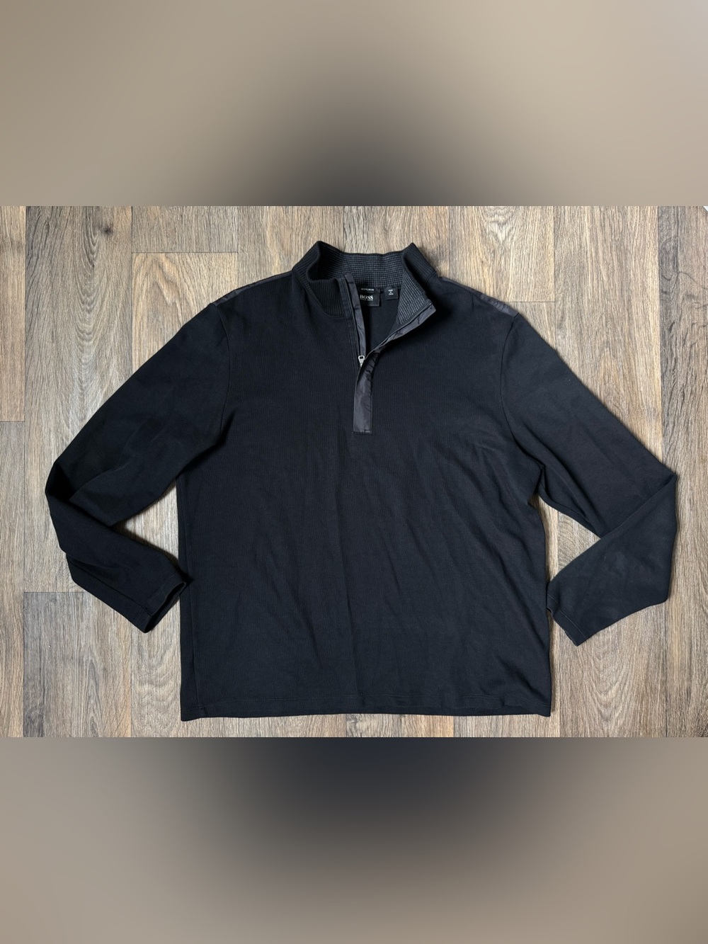 BOSS Hugo Boss Black Mock Neck Rib-Knit 1/4 Zip Pullover Sweater Men’s XL